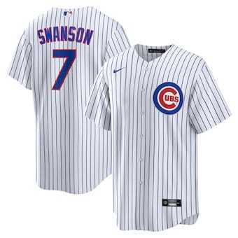 Mens Chicago Cubs #7 Dansby Swanson White Cool Base Stitched Baseball Nike Jersey Dzhi